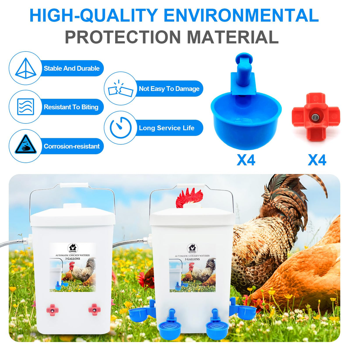 3 Gallons Automatic Poultry Waterer with Hose Attachment R885