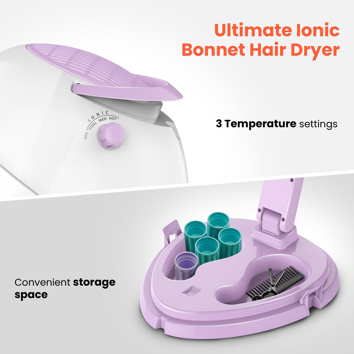 1875W Ionic Hooded Hair Dryer with 3 Heating Settings Y780