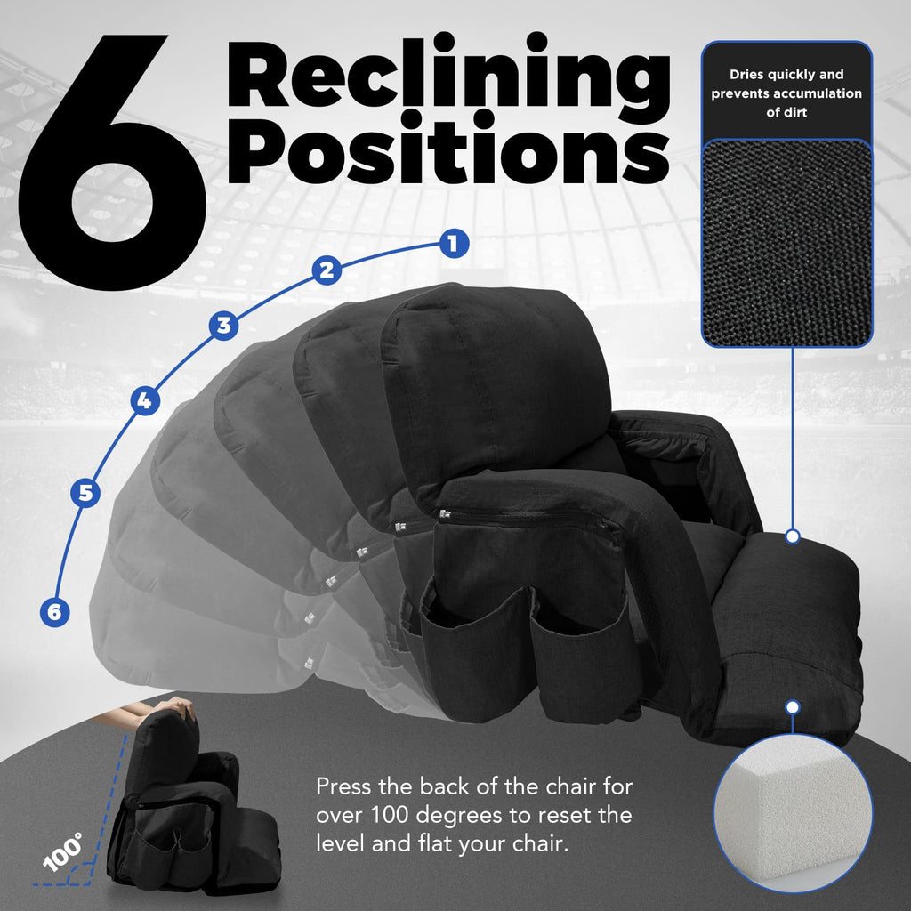 Extra Wide Stadium Seats With Back Support 2 Pack, 6 Reclining Positions, Black, 25" Y19509