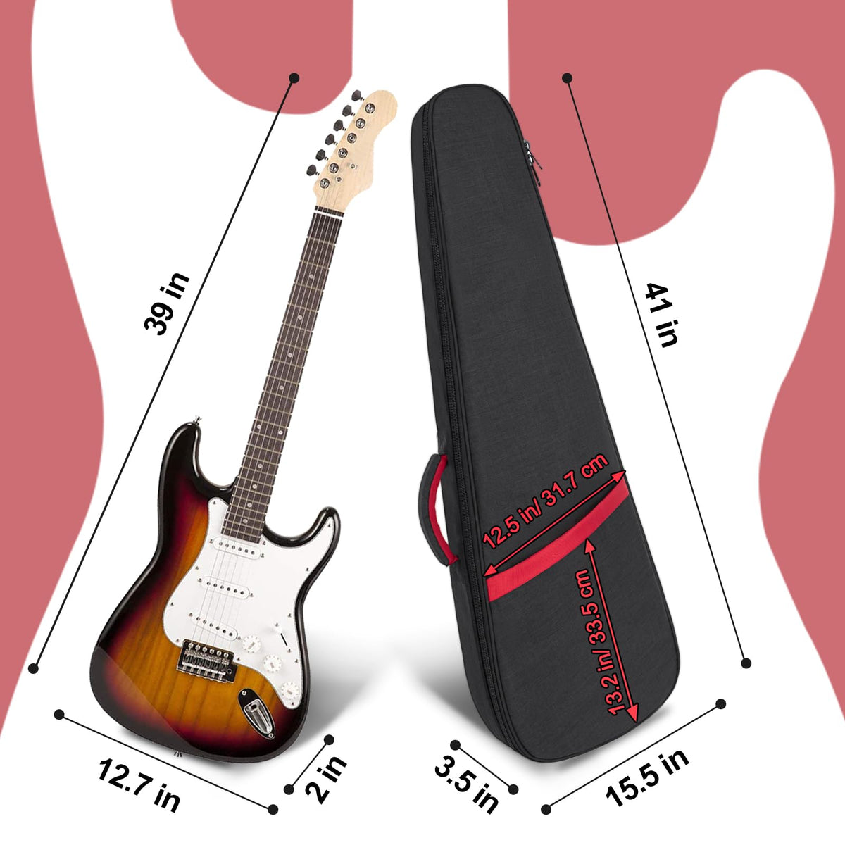 11mm Thick Padded 39 Inch Electric Guitar Bag H479562
