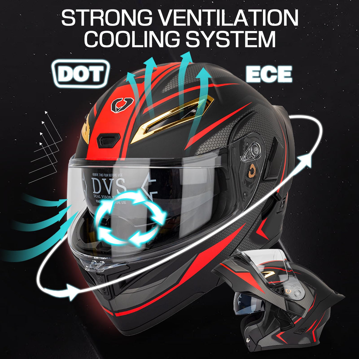 DOT Certified Flip Up Full Face Modular Motorcycle Helmet K39660