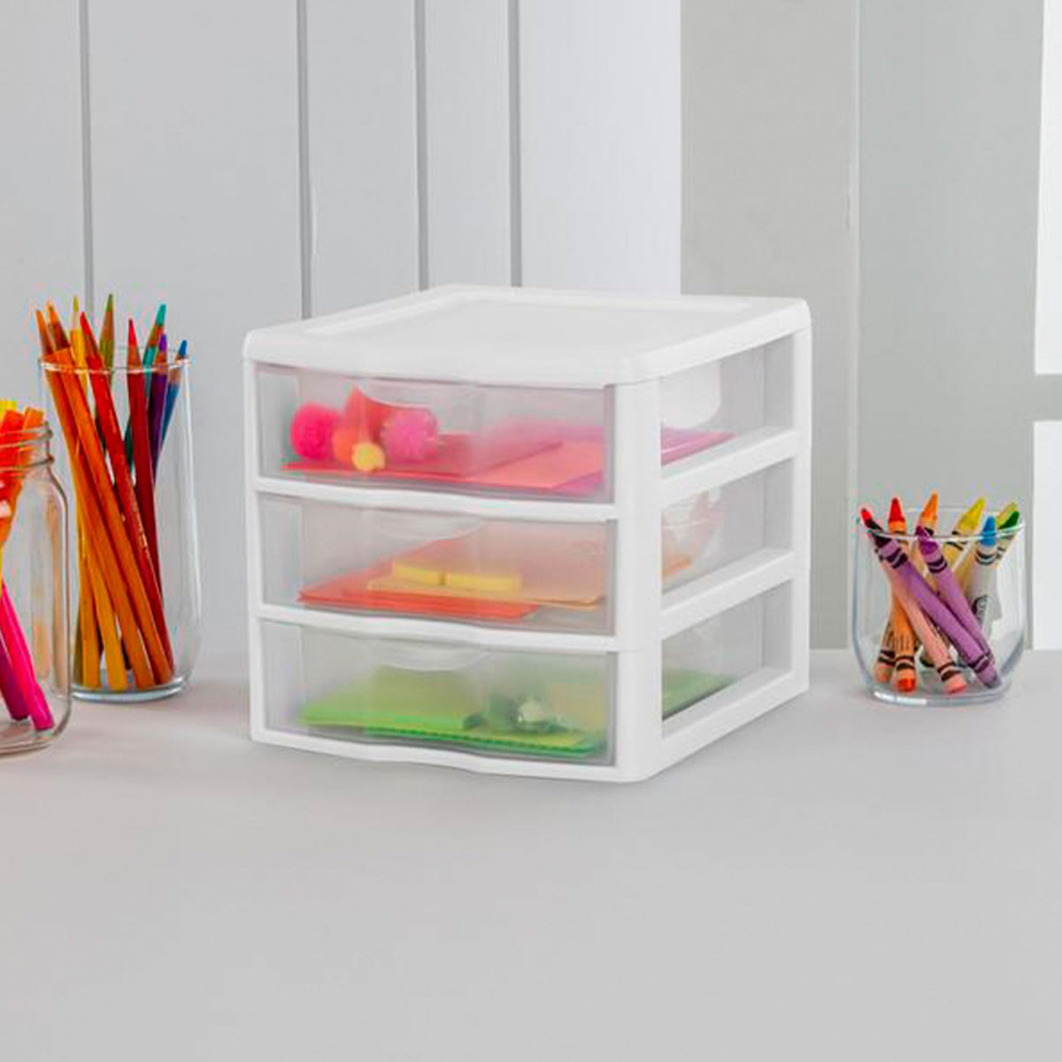 White Plastic 3 Drawer Desktop Storage Unit E238