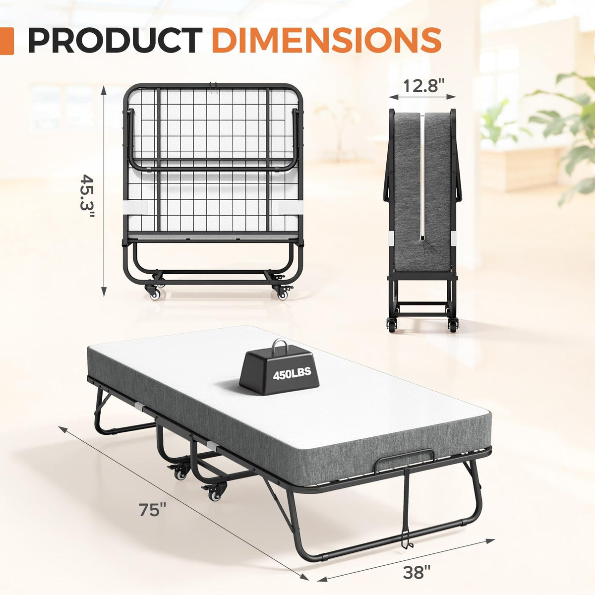 Folding Bed with Memory Foam Mattress Twin Size Metal Frame B32155