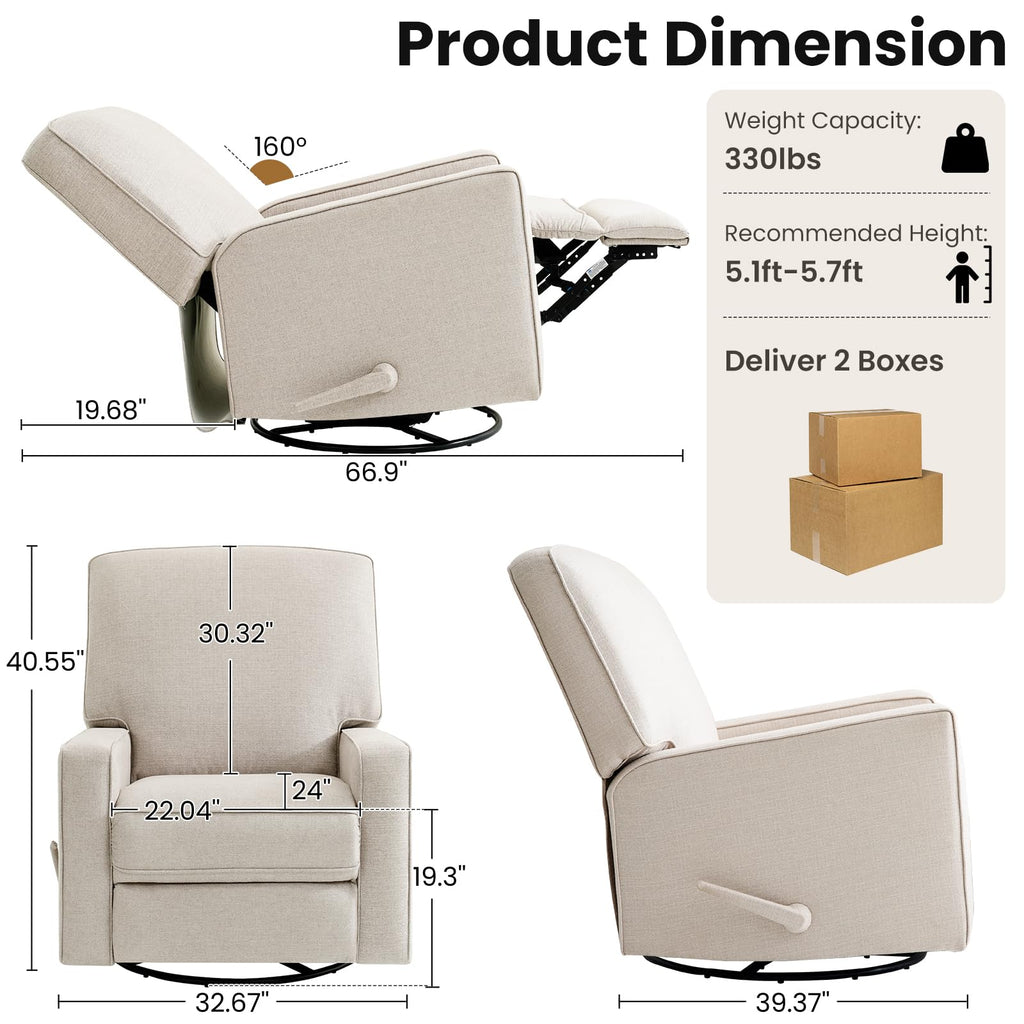 Beige Swivel Rocker Recliner Chair I64682