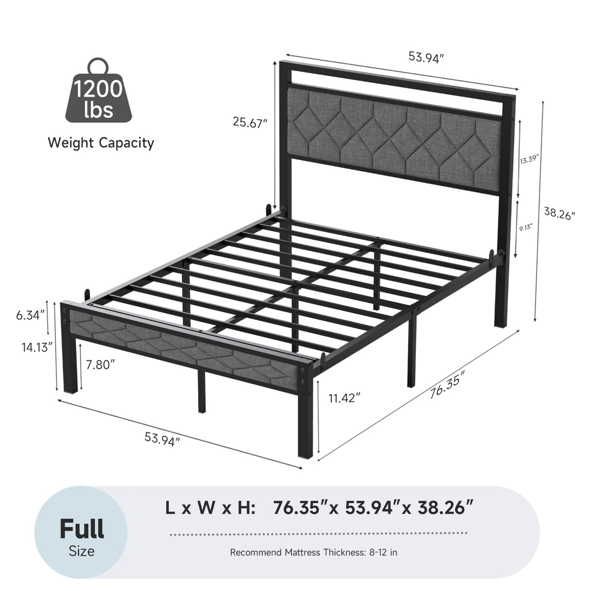 Full Size Upholstered Bed Frame Grey V75608