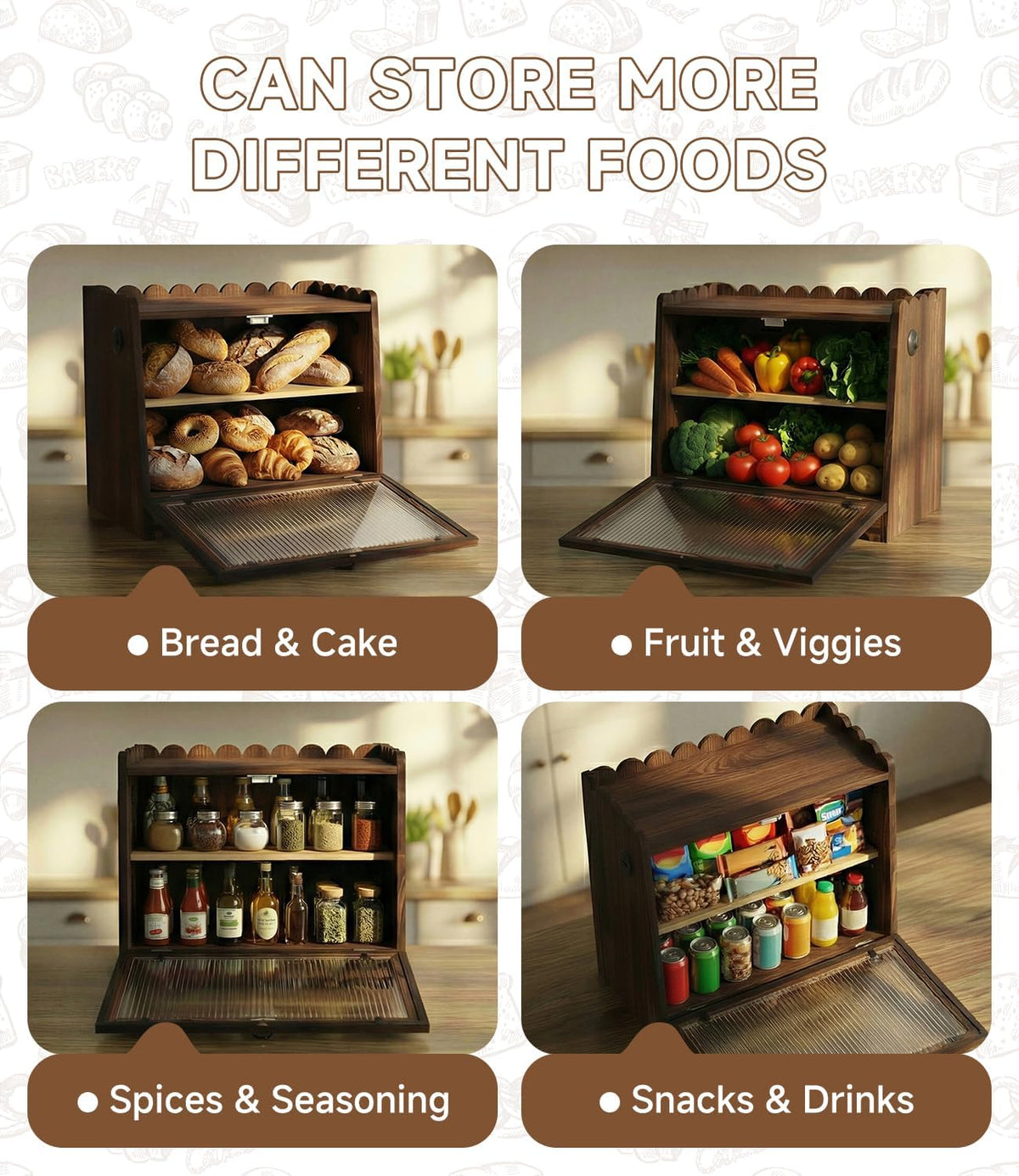 Wooden Double Layer Bread Box U713