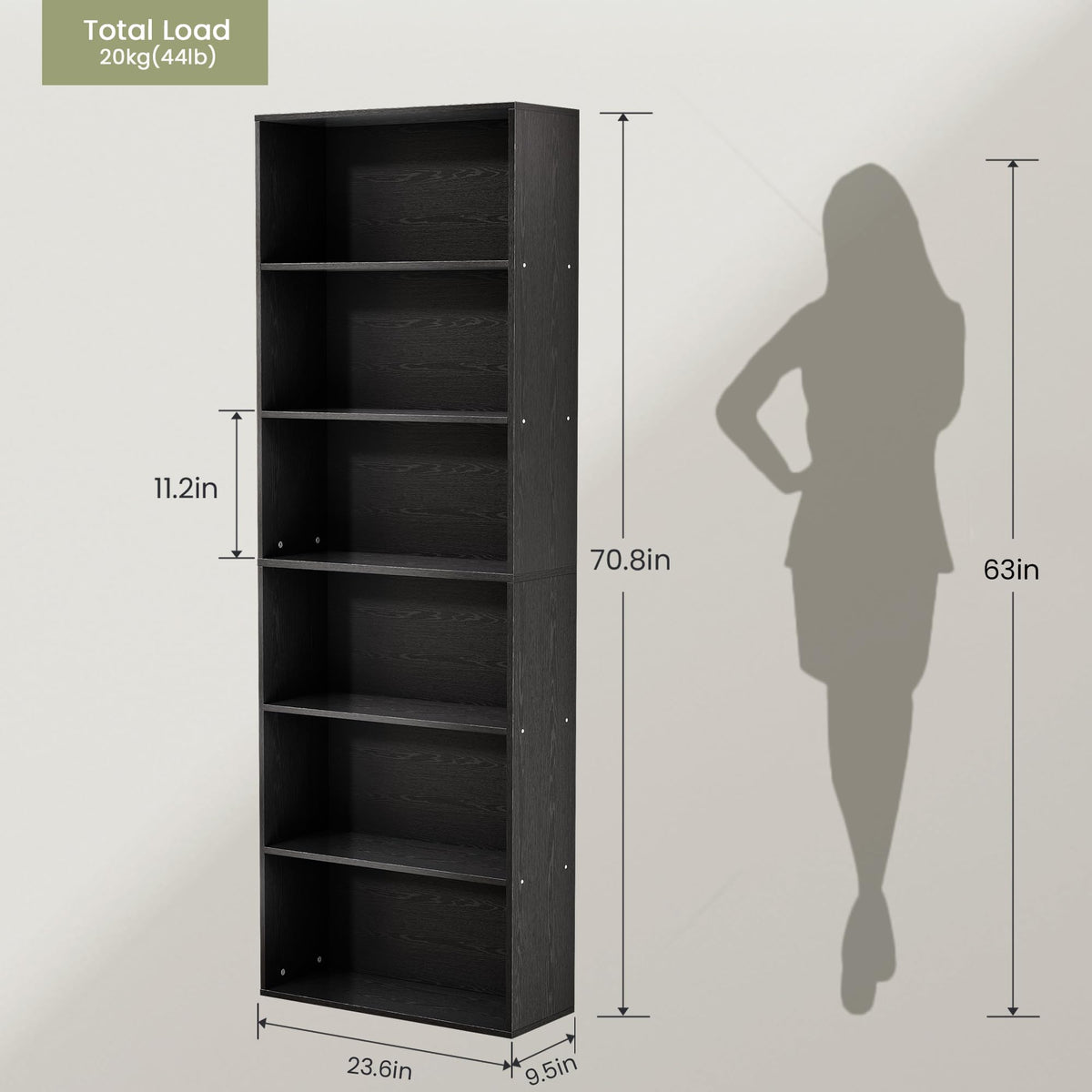 71" Tall 6-Tier Black Bookshelf N948780