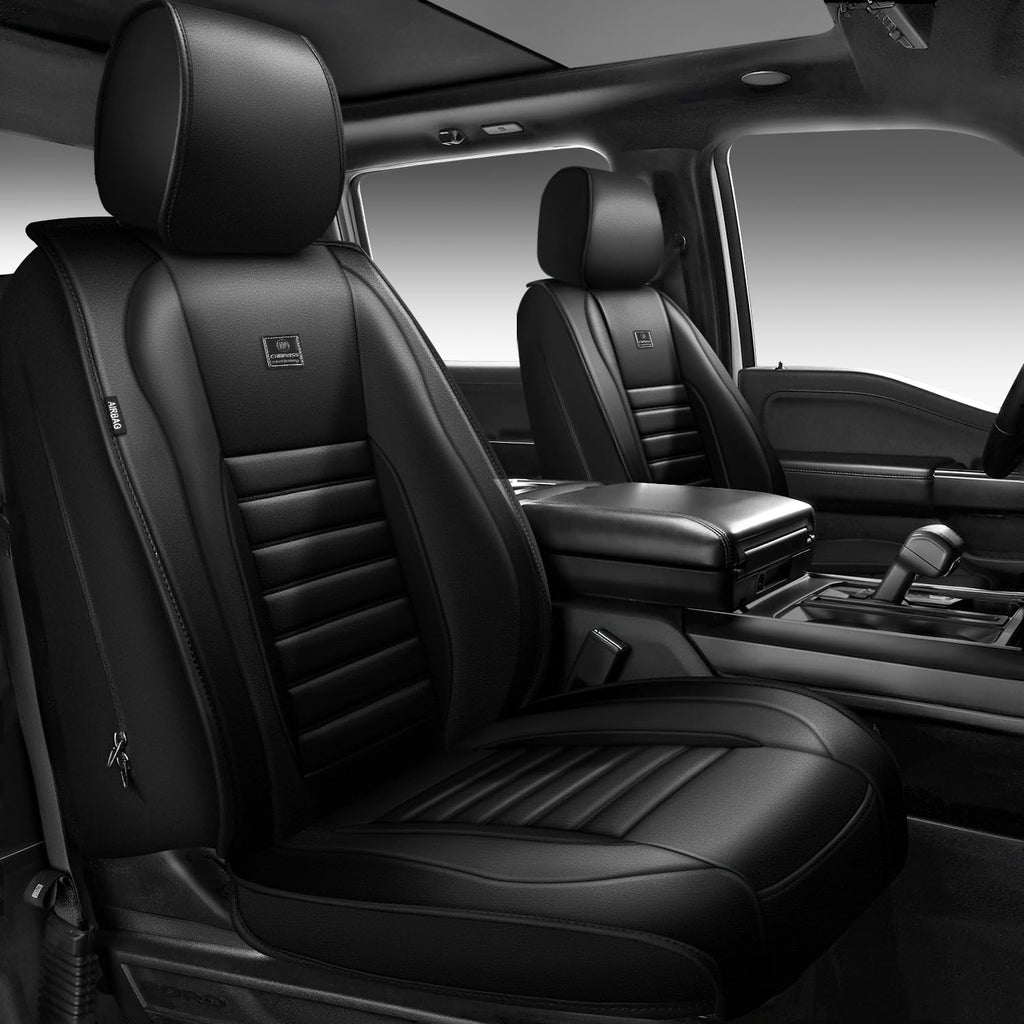 Nappa Leather Car Seat Covers Full Set, Waterproof Anti-Slip, Black O425