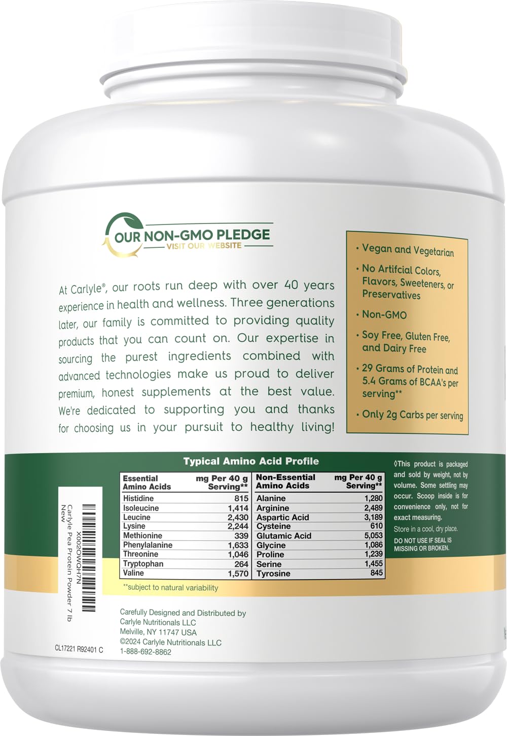 Pea Protein Isolate Powder 7lb Unflavored M33846