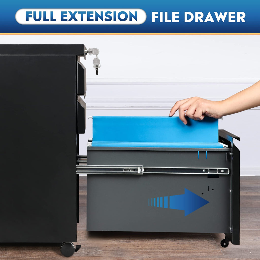 3 Drawer Mobile File Cabinet with Lock, Black R556