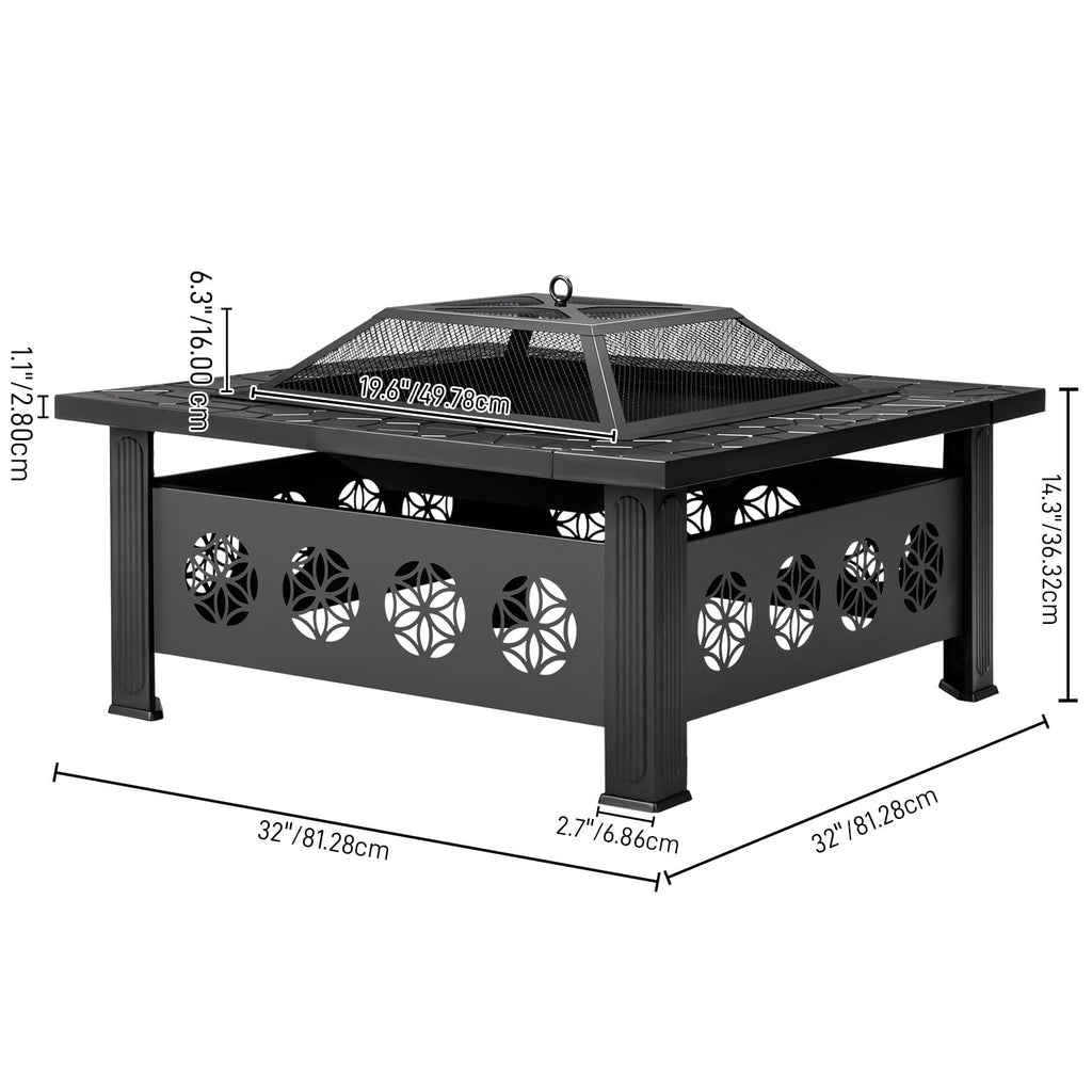 32 Inch Square Wood Burning Fire Pit Table A15671
