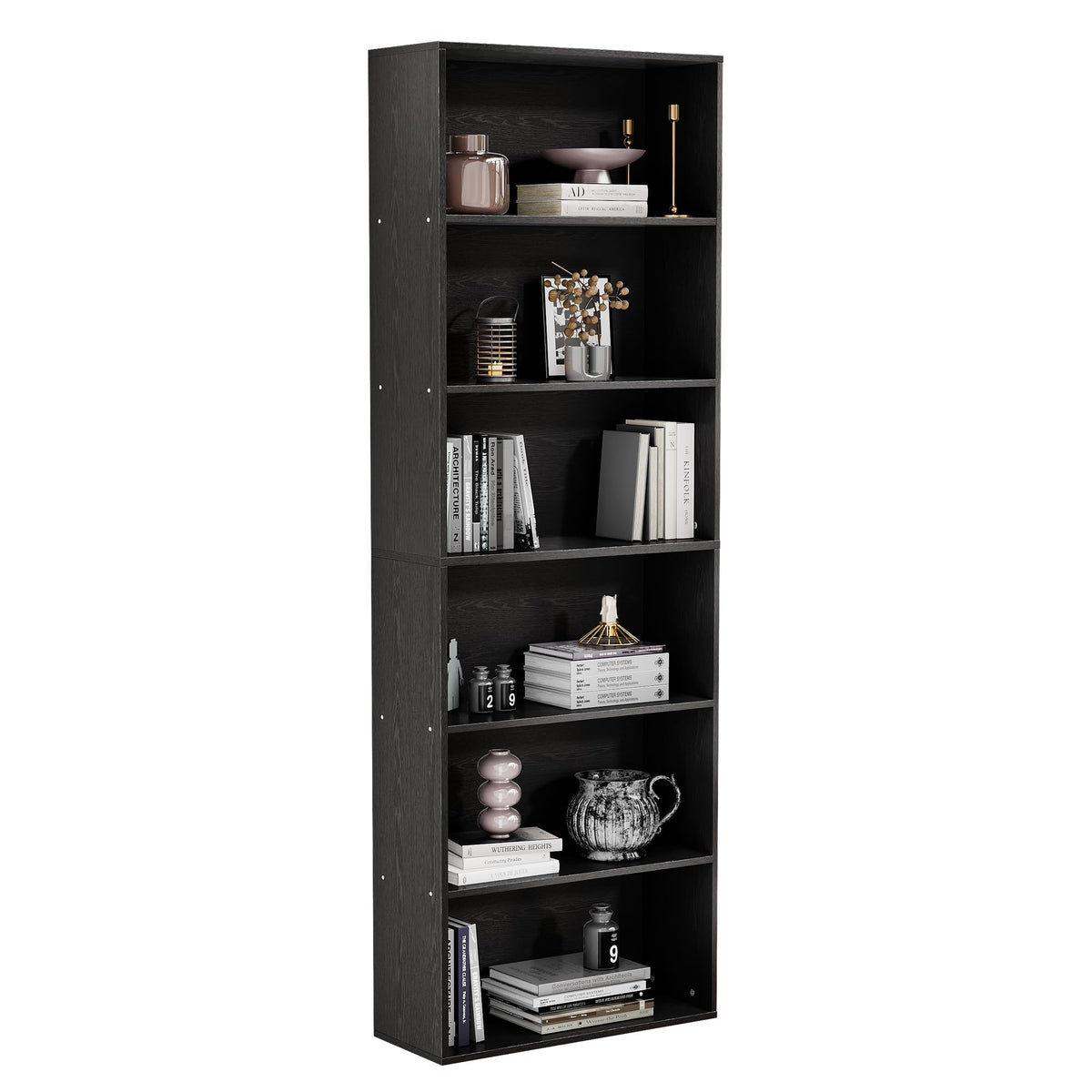 71" Tall 6-Tier Black Bookshelf N948780