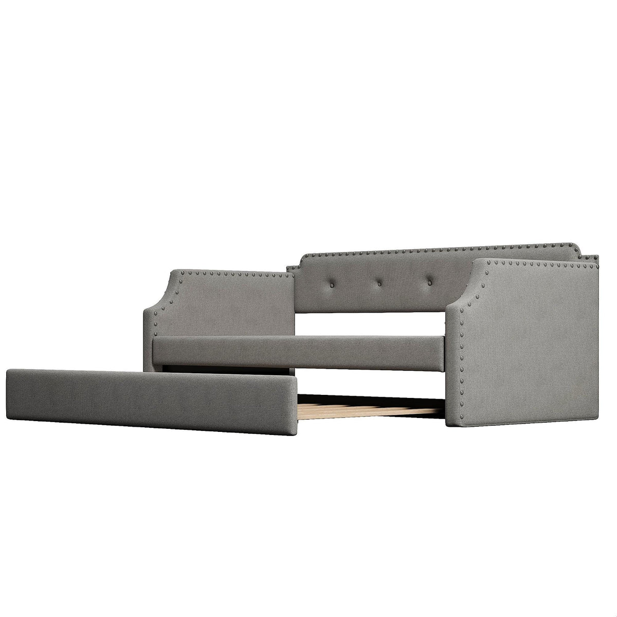 Gray Linen Upholstered Twin Daybed with Trundle V832
