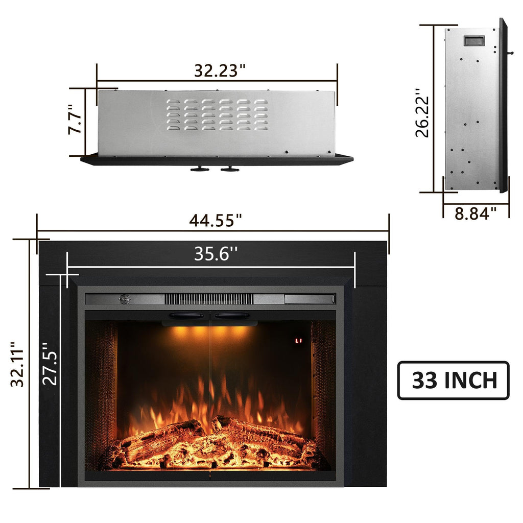 Black Electric Fireplace Insert with Metal Trim Kit, 45" W x 32" H E6147