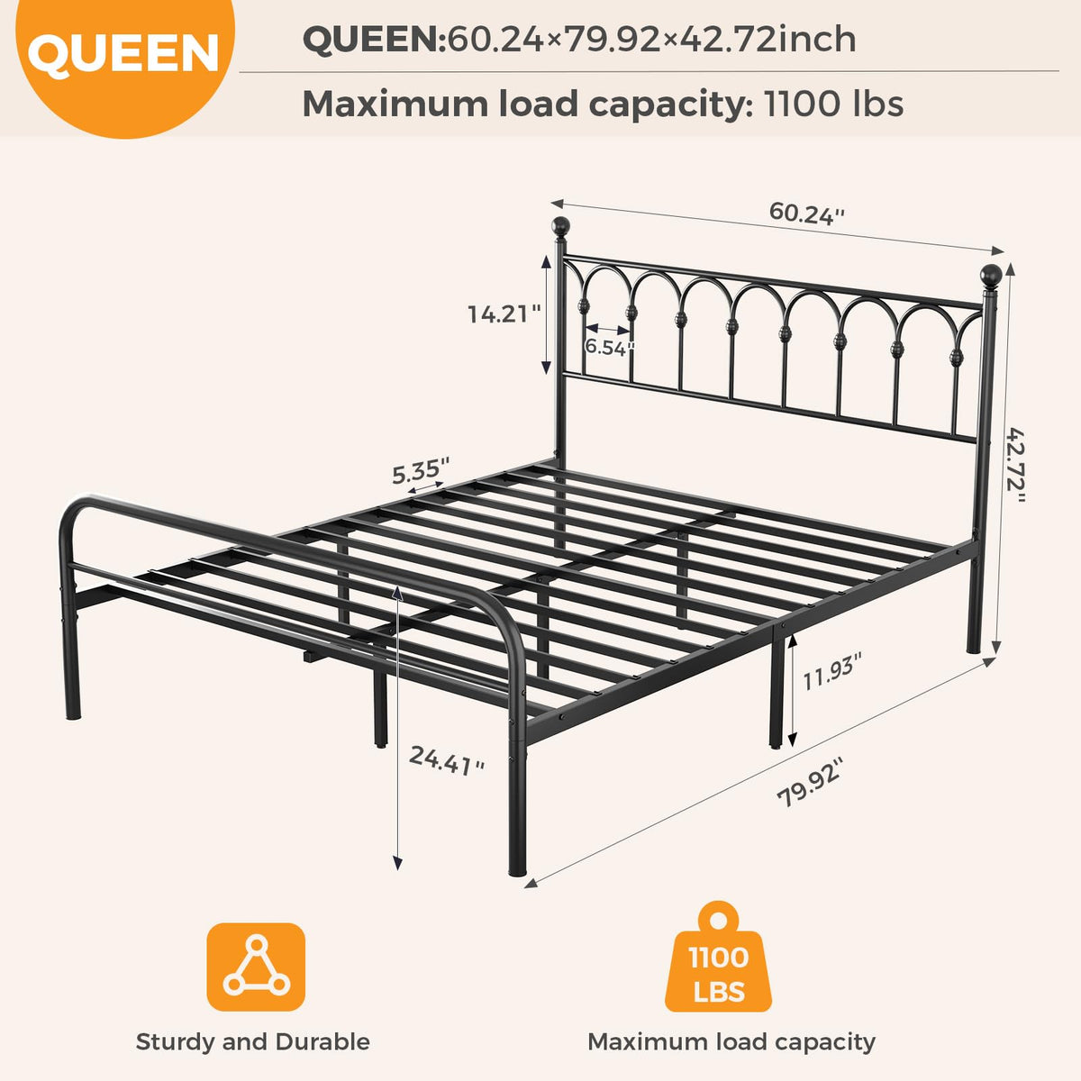 Queen Metal Bed Frame with Headboard T9260
