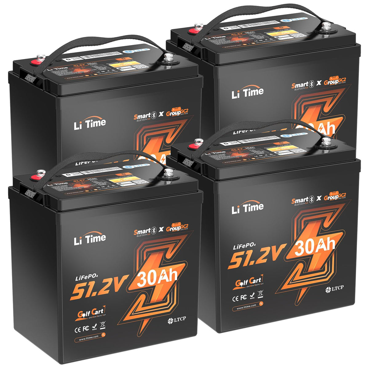 4 Pack 48V 30Ah LiFePO4 Lithium Battery with Bluetooth M2042