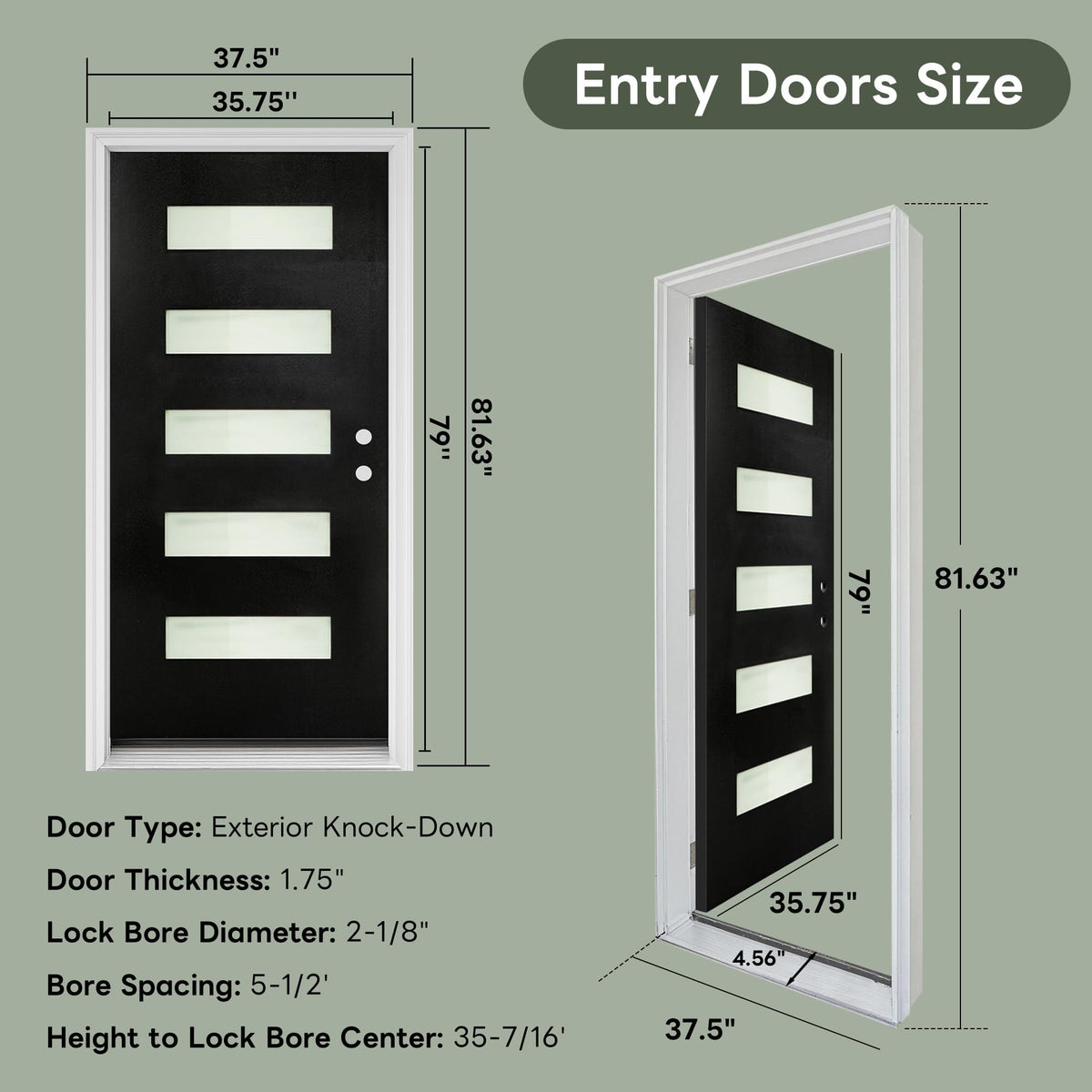 36" x 80" Left Hand Inswing Exterior Door with White Frame Q9483