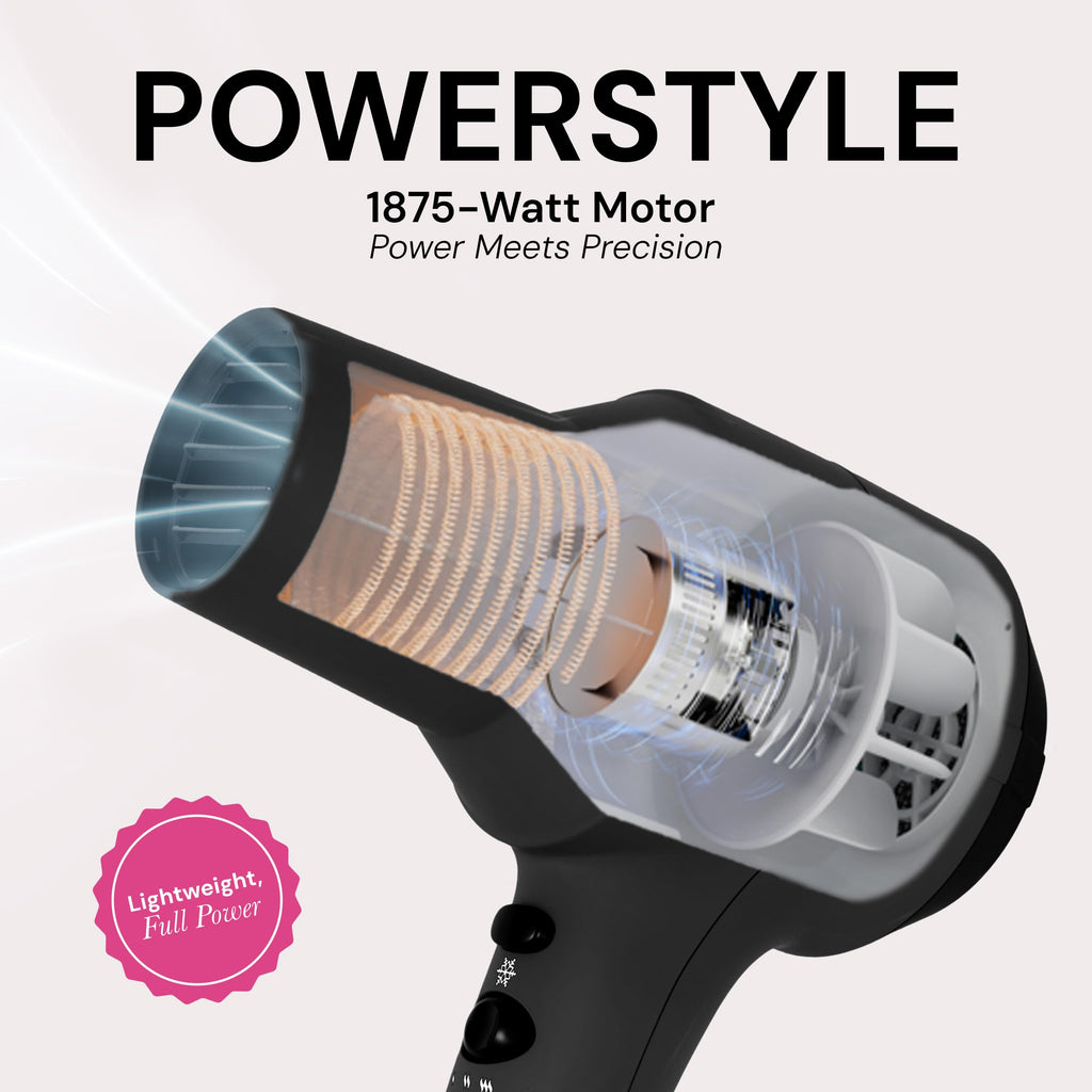 1875 Watt Ionic Hair Dryer with Diffuser & Concentrator, Black D5663