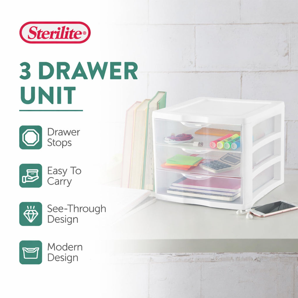 White Plastic 3 Drawer Desktop Storage Unit E238