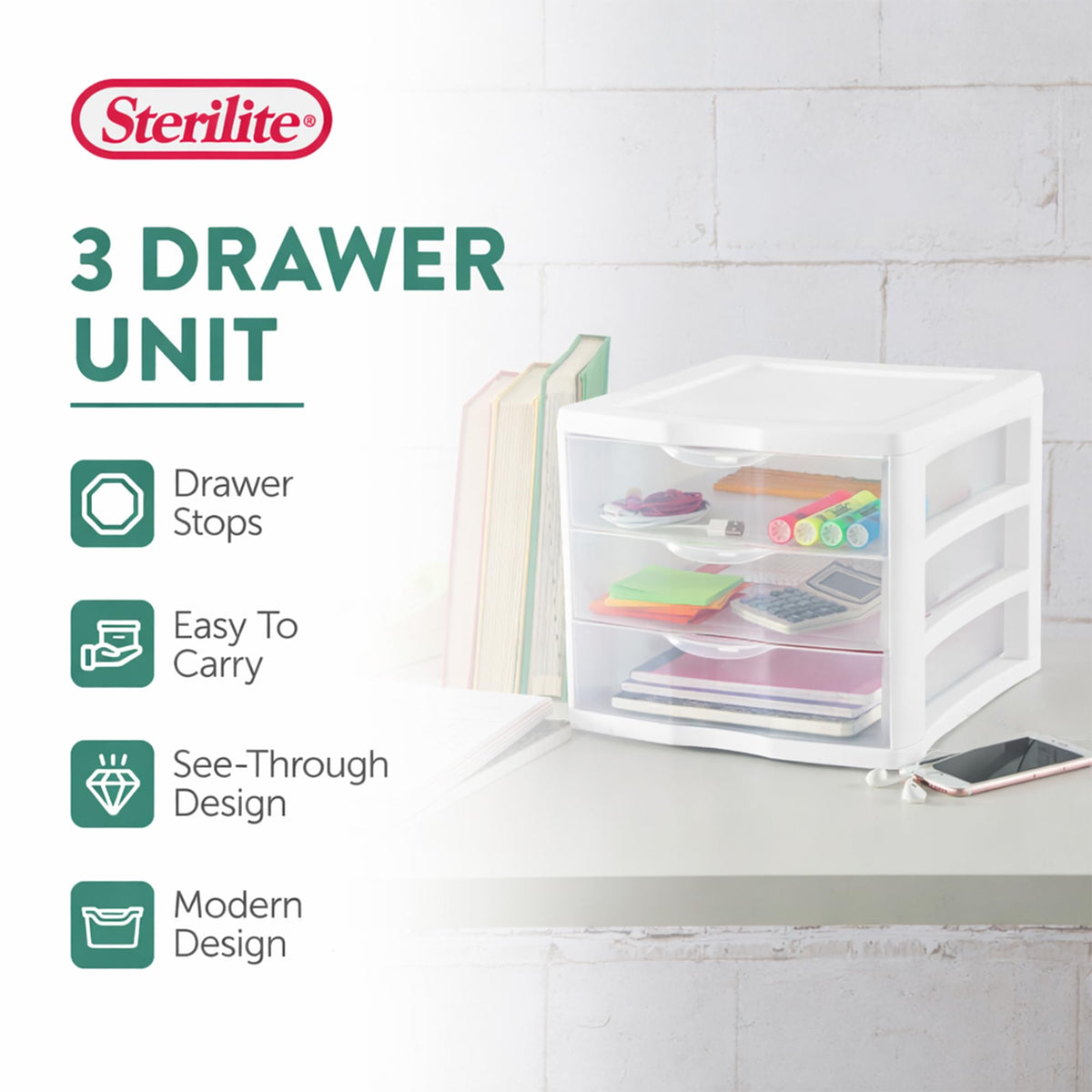 White Plastic 3 Drawer Desktop Storage Unit E238
