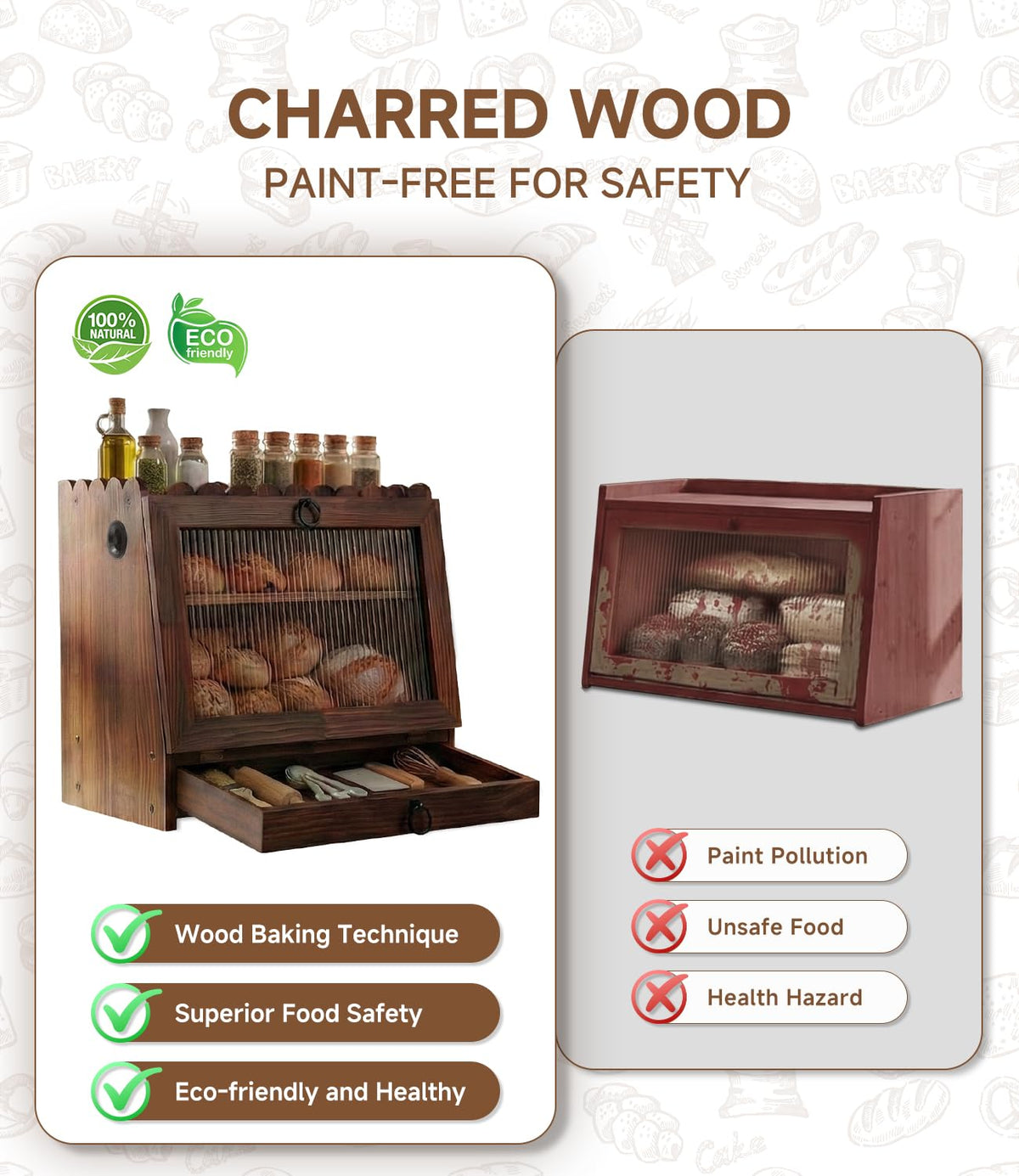 Wooden Double Layer Bread Box U713