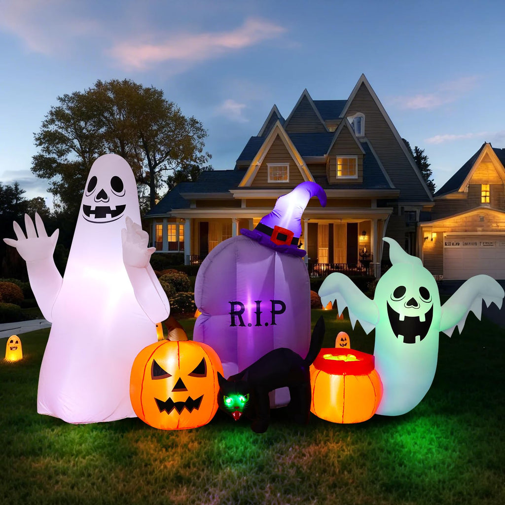 8FT Inflatable Ghost Cat Pumpkin R73094
