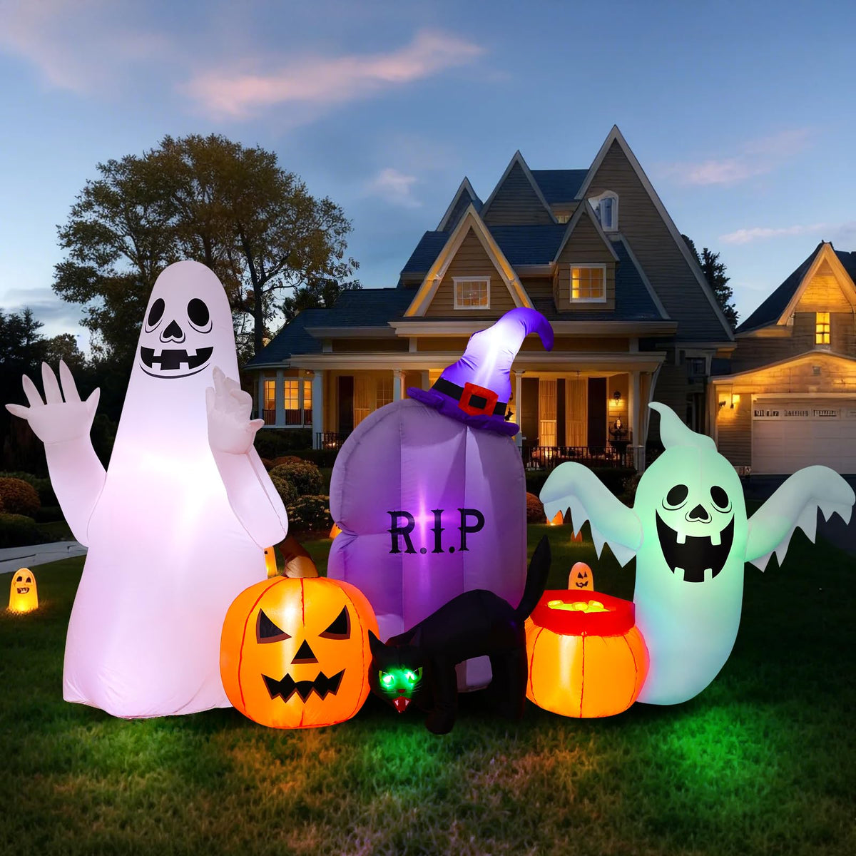 8FT Inflatable Ghost Cat Pumpkin R73094