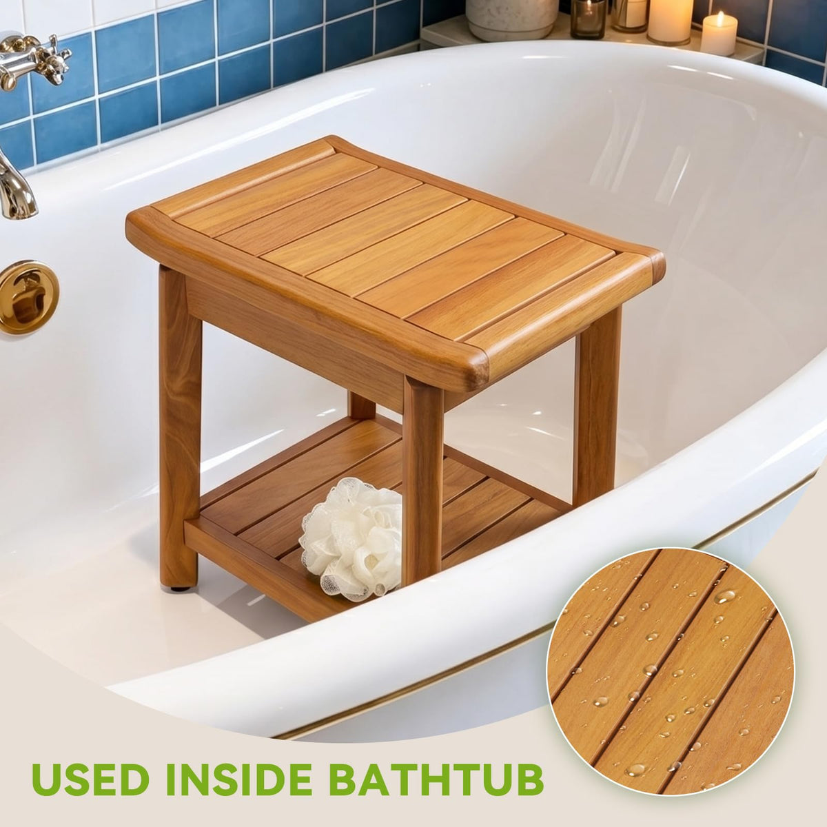 Waterproof Wooden Teak Shower Bench Q906