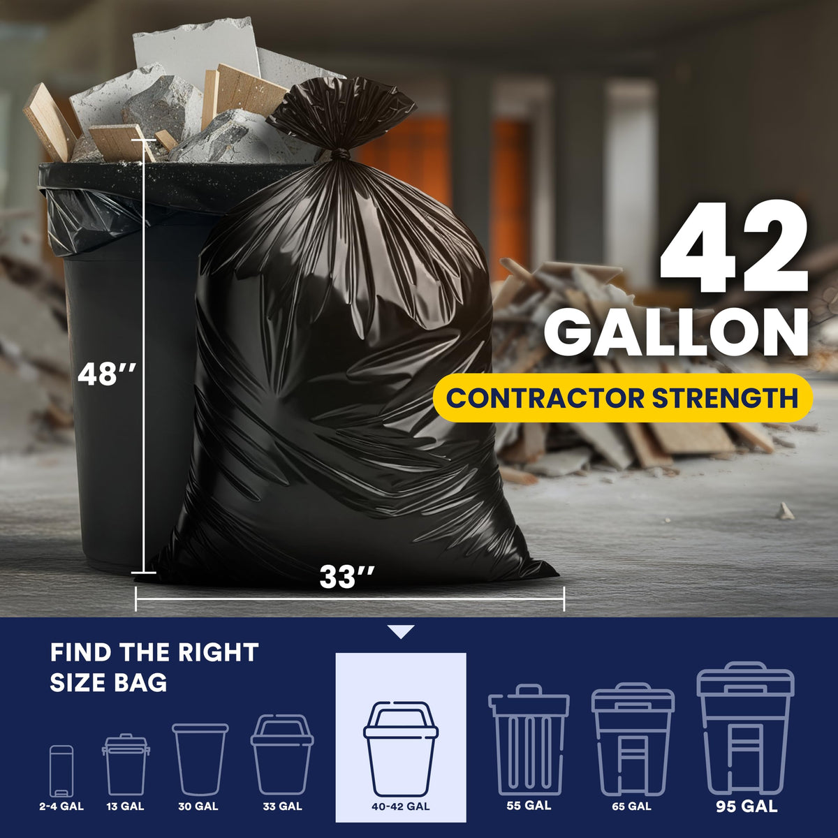 42 Gallon Black Heavy Duty Trash Bags 25 Count U303209