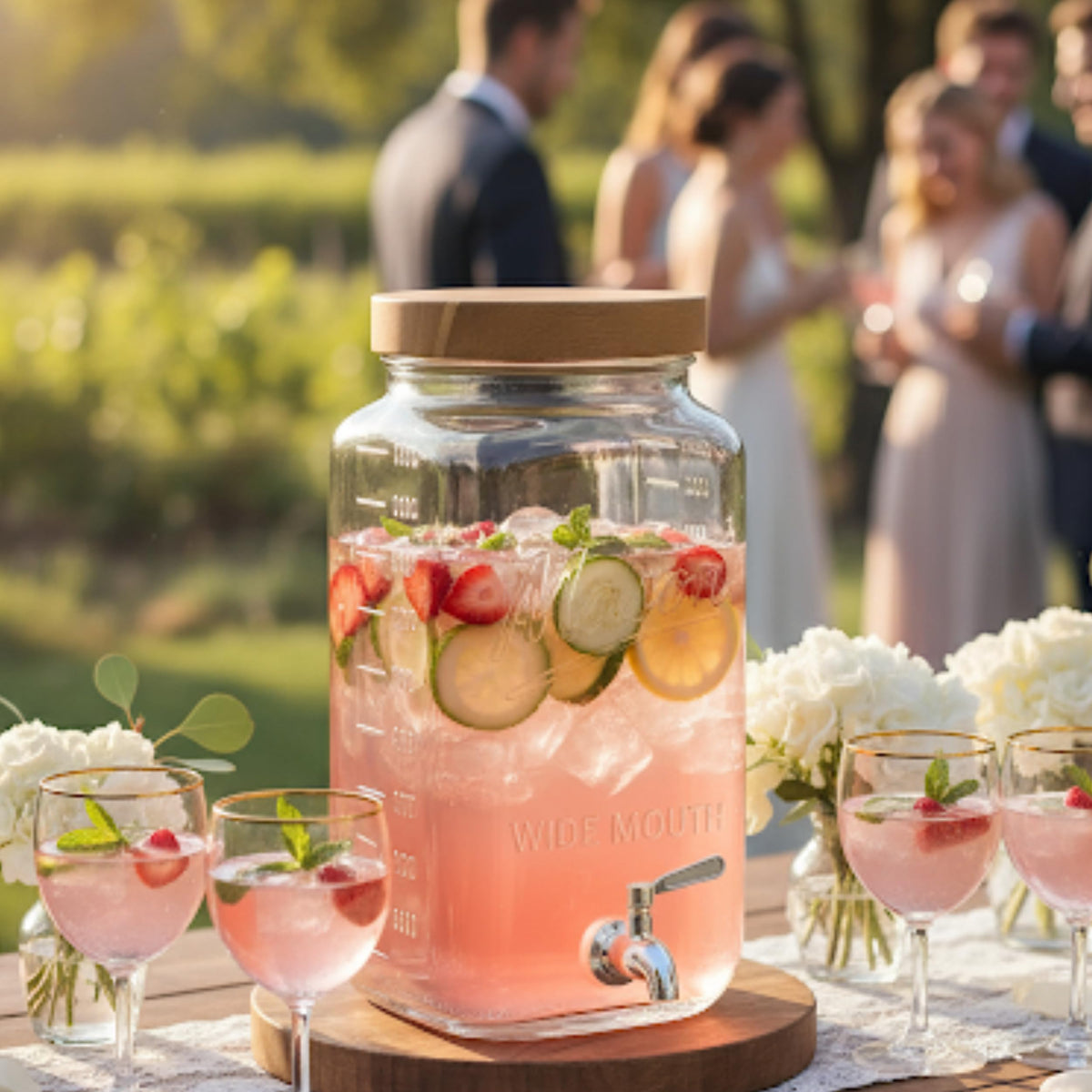 2 Gallon Glass Beverage Dispenser with Wooden Lid O252