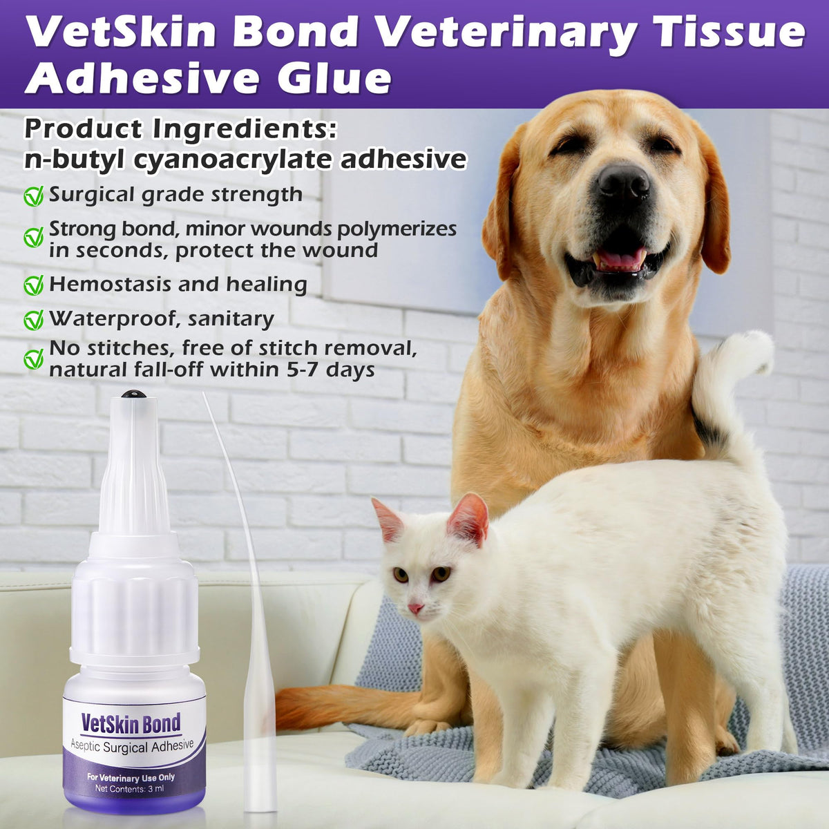 3ml Veterinary Surgical Skin Glue with 10 Applicators H9116