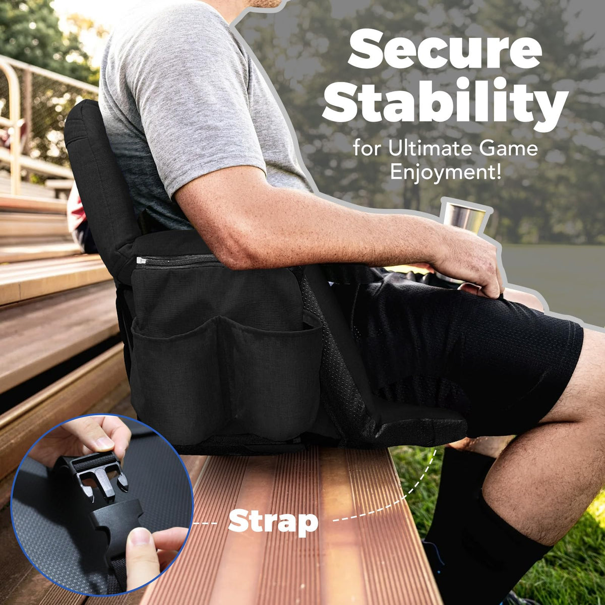 Extra Wide Stadium Seats With Back Support 2 Pack, 6 Reclining Positions, Black, 25" Y19509