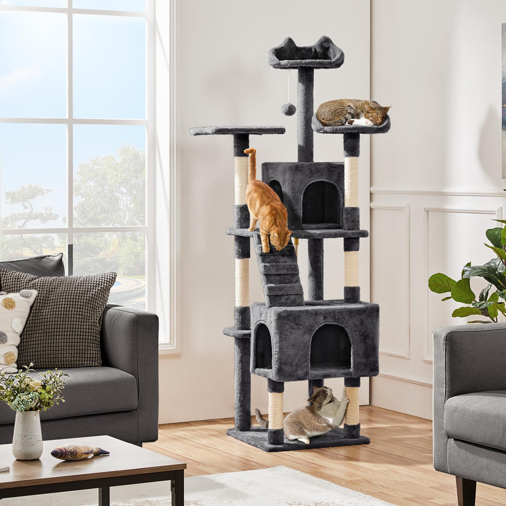 72in Dark Gray Cat Tree Tower with 2 Condos & 3 Perches K78895