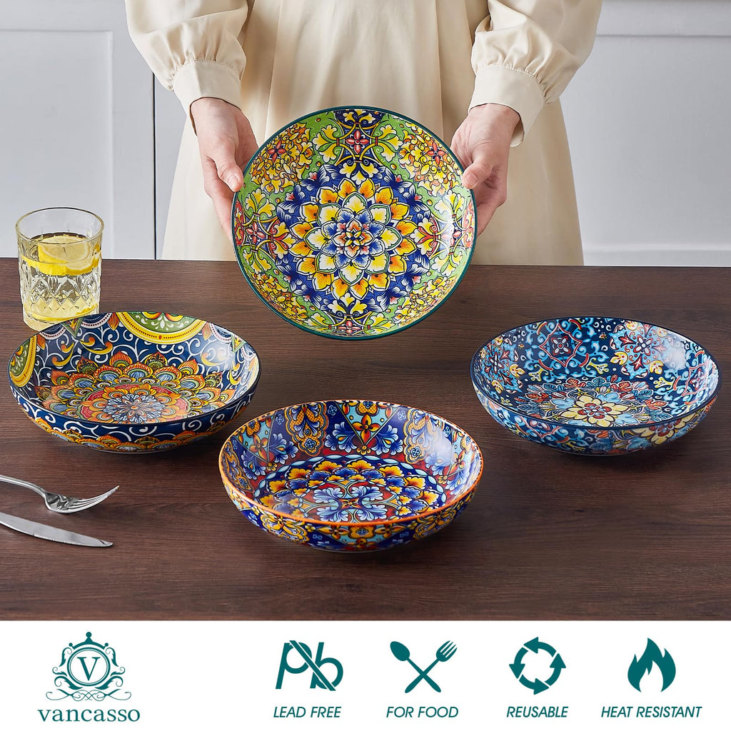 Pasta Bowls Set of 4, 42oz Ceramic Serving Bowls I1248