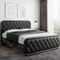 Full Size Black Metal Platform Bed Frame with Leather Headboard Q989