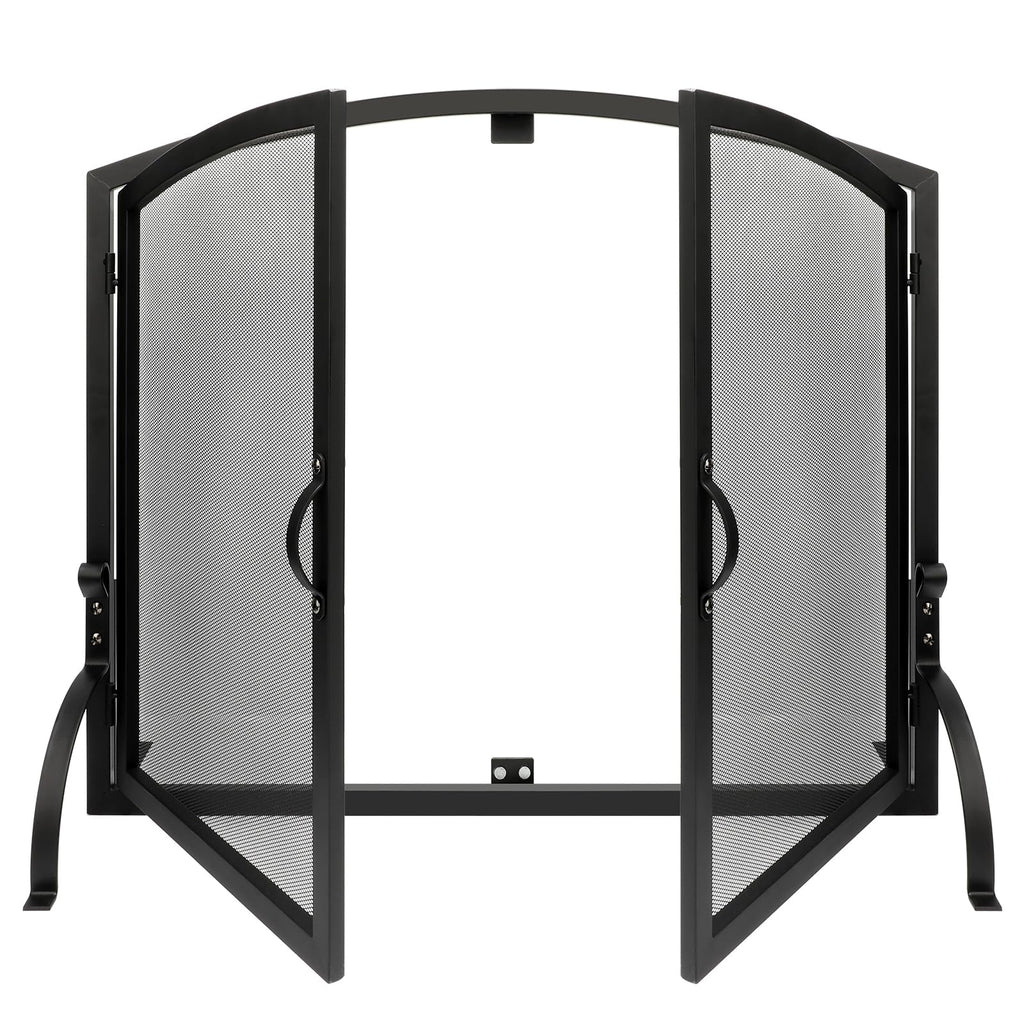 35"x27" Arched Black Fireplace Screen with Magnetic Double Doors N8828