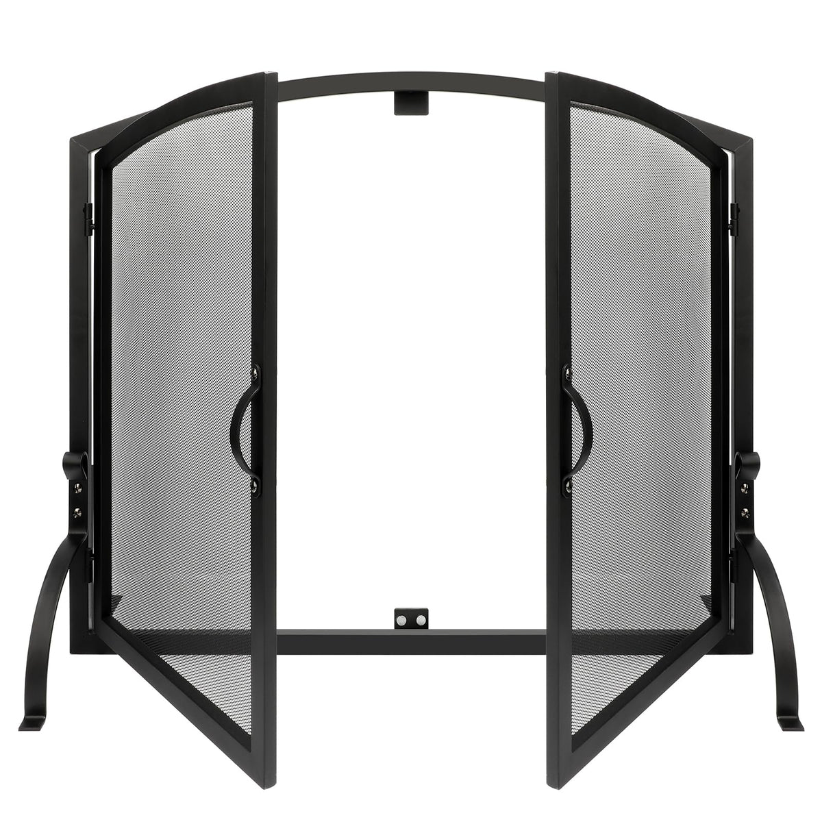 35"x27" Arched Black Fireplace Screen with Magnetic Double Doors N8828
