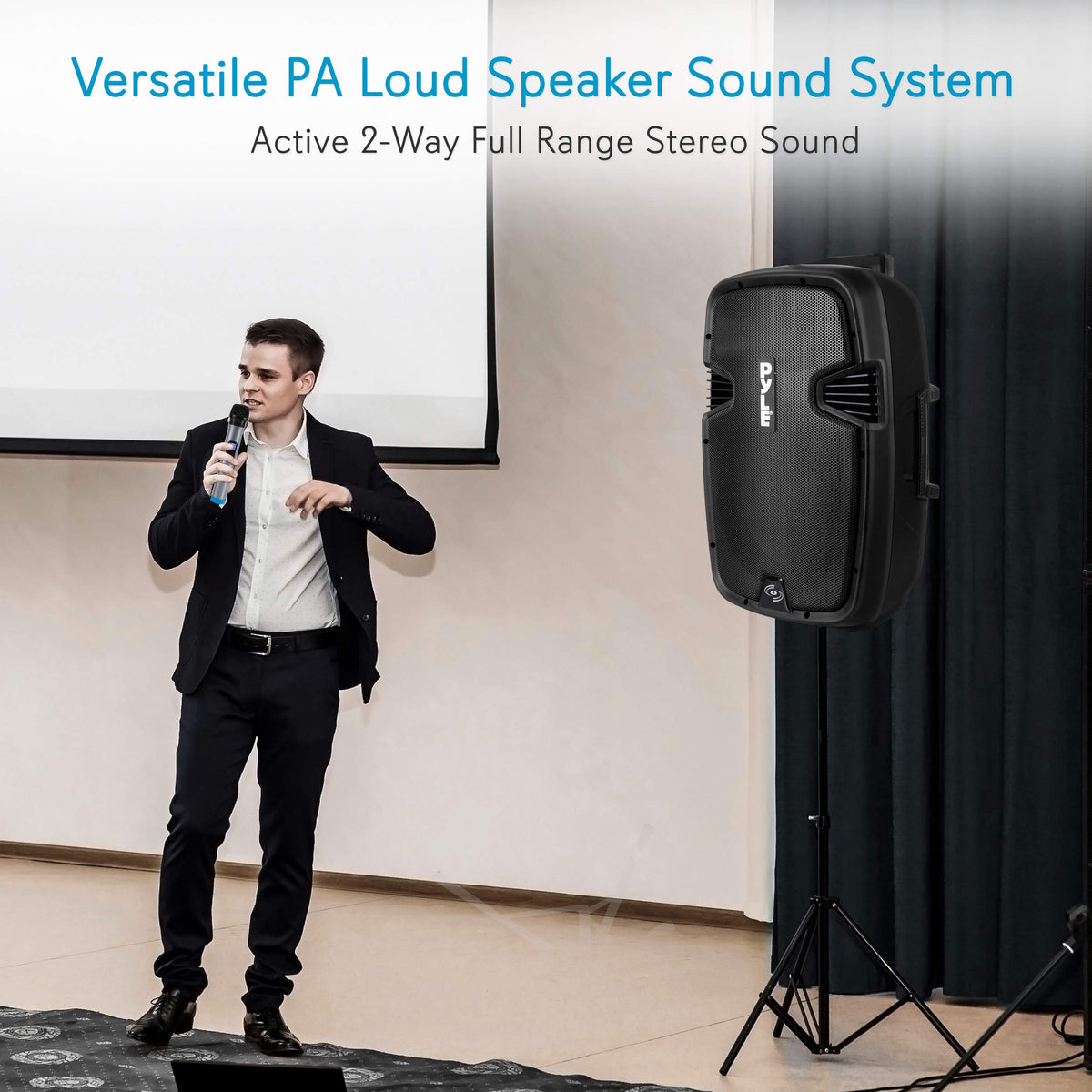 15-inch Portable PA Speaker System with 2 UHF Microphone H6953