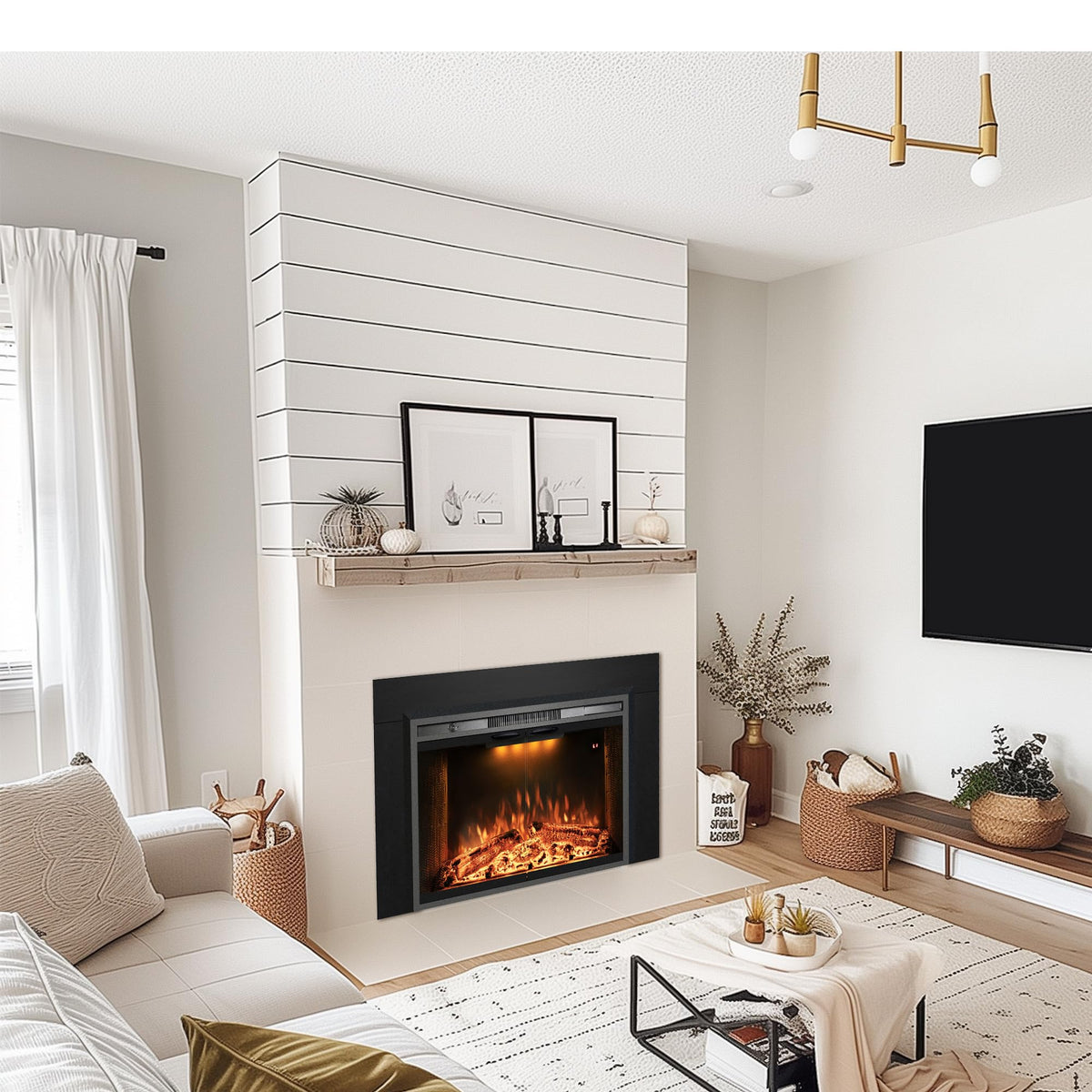 Black Electric Fireplace Insert with Metal Trim Kit, 45" W x 32" H E6147