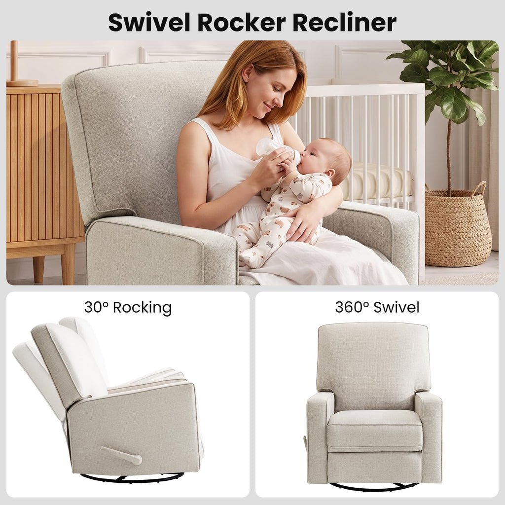 Beige Swivel Rocker Recliner Chair I64682
