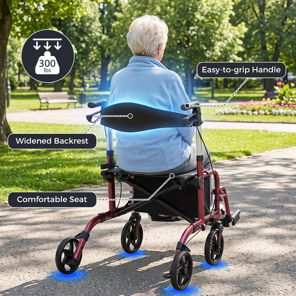 Foldable Rollator Walker 4 Wheel Transport Chair I6345