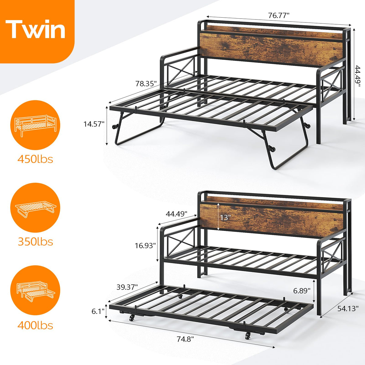 Twin Daybed with Pop Up Trundle U6798