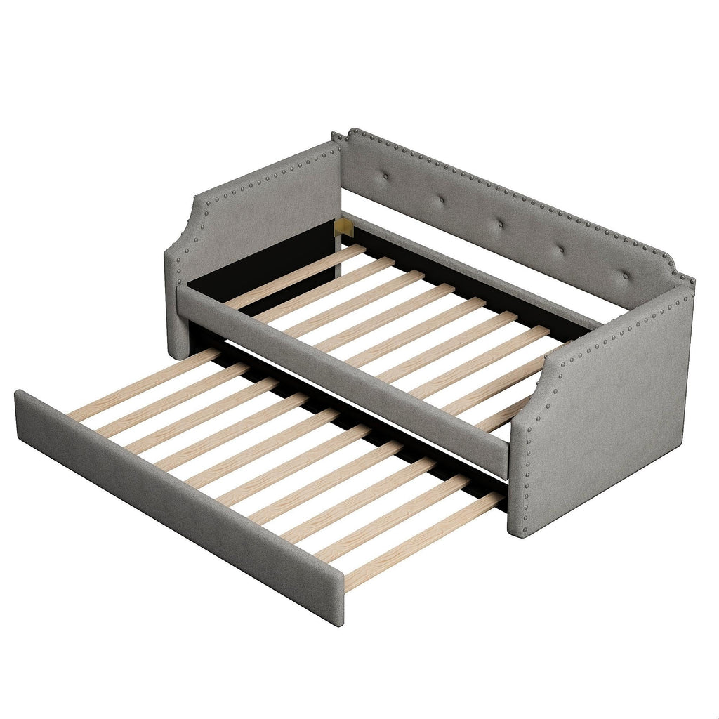 Gray Linen Upholstered Twin Daybed with Trundle V832