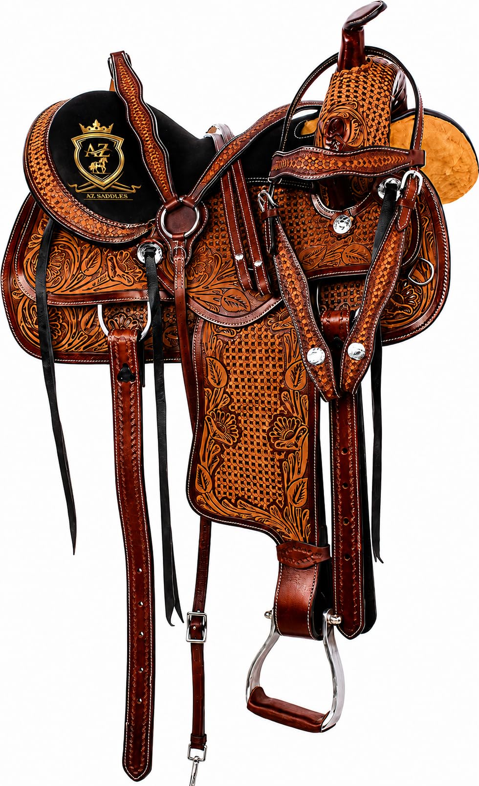 Hand Tooled Western Trail Saddle Set Premium Leather 10-18" S18869