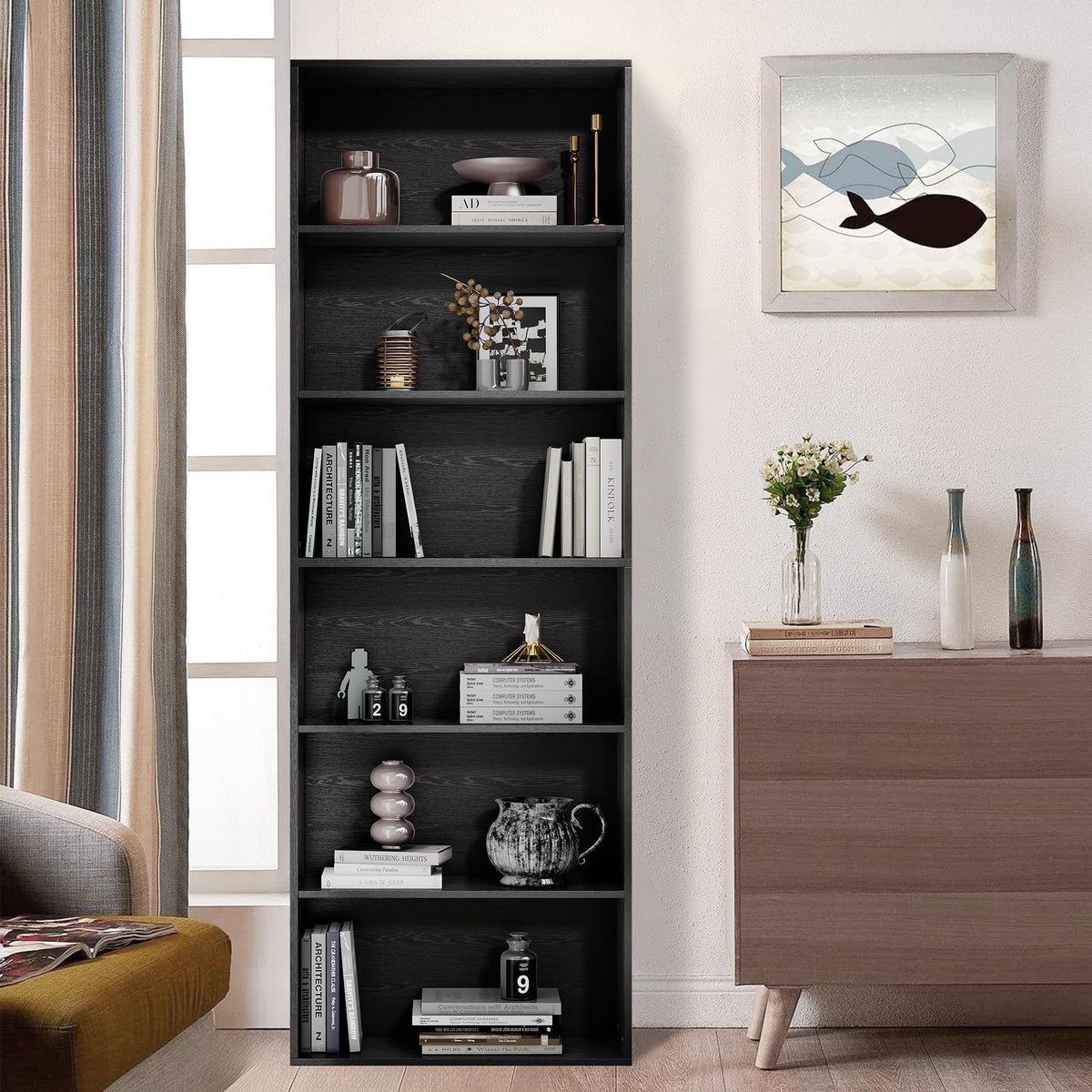 71" Tall 6-Tier Black Bookshelf N948780
