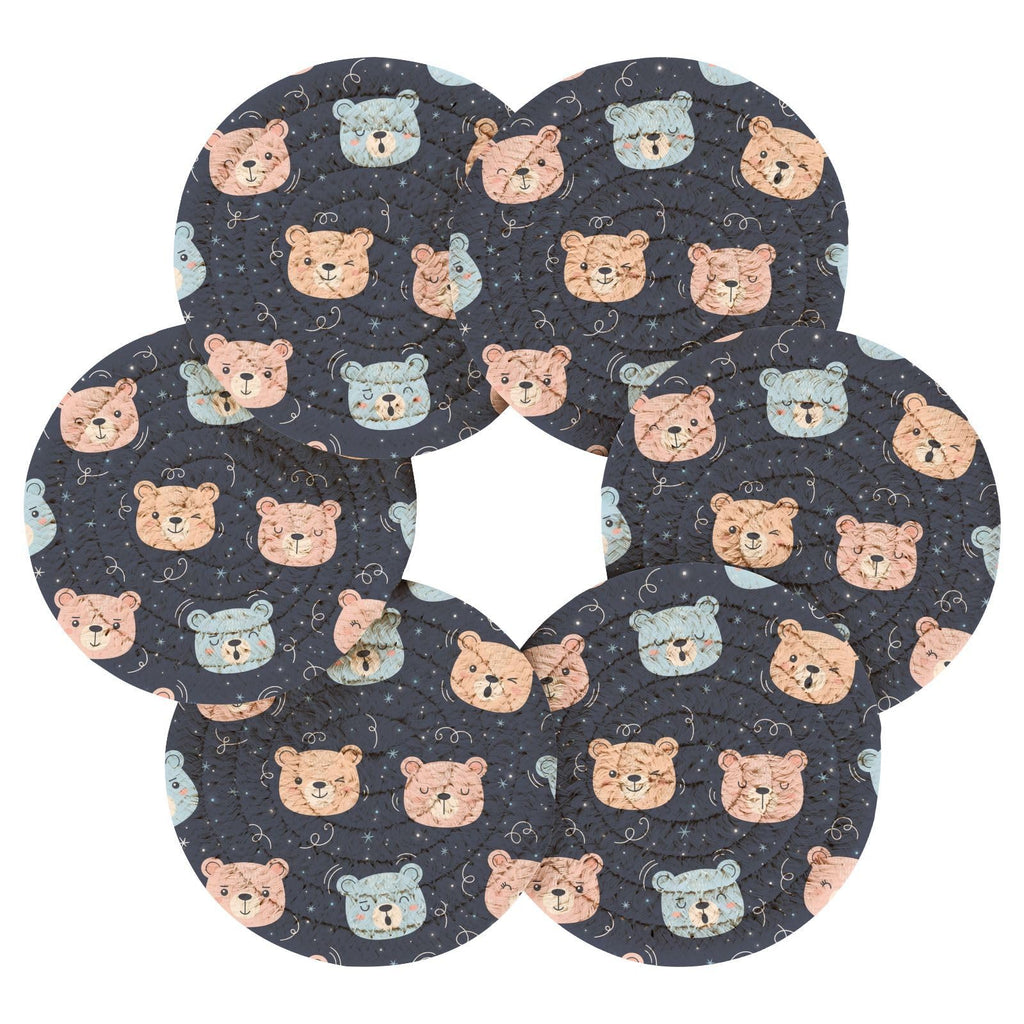Black Stars Print Drink Coasters with Holder, Set of 6 H186674