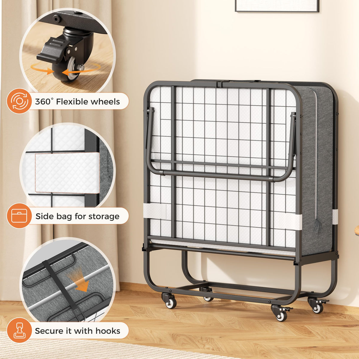Folding Bed with Memory Foam Mattress Twin Size Metal Frame B32155