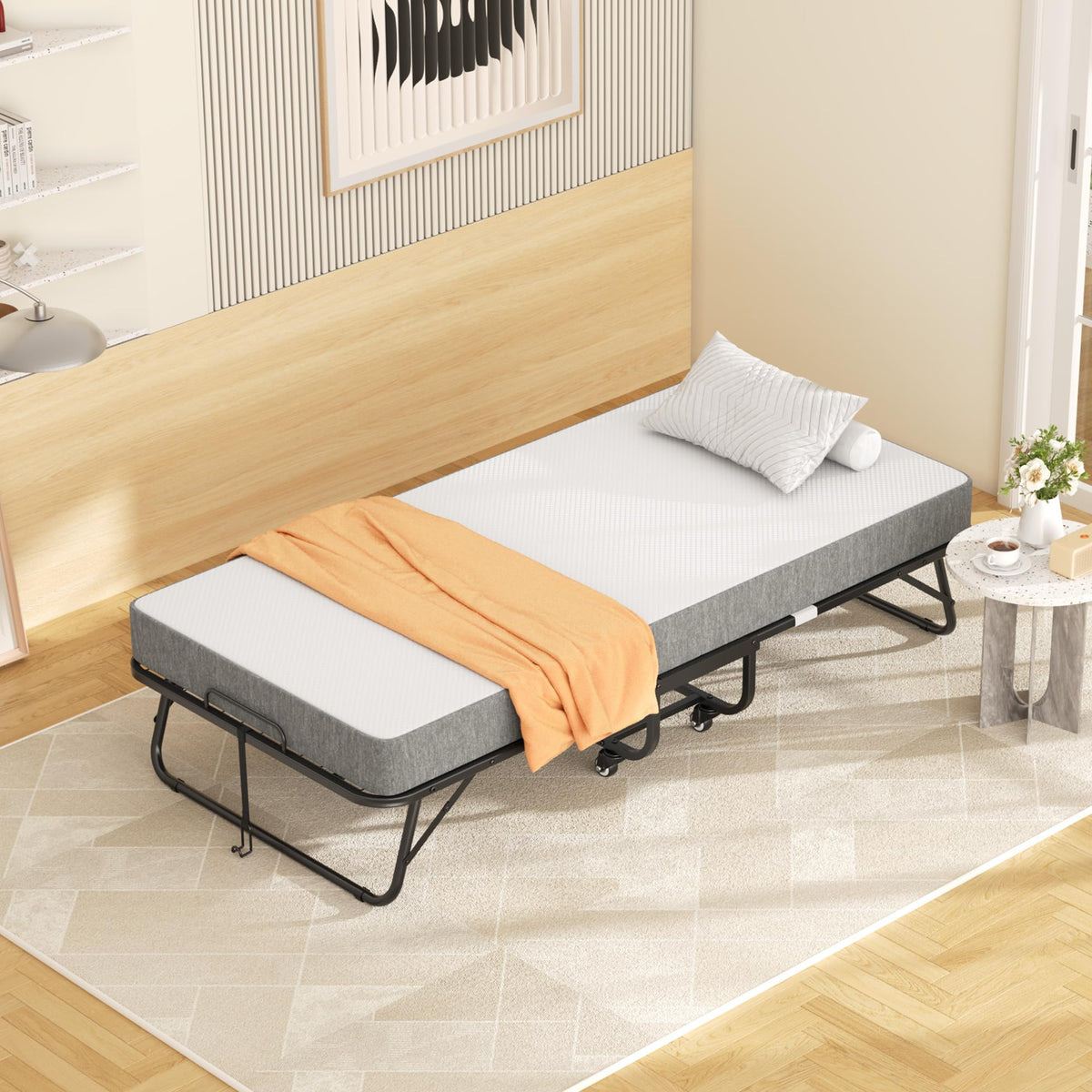 Folding Bed with Memory Foam Mattress Twin Size Metal Frame B32155