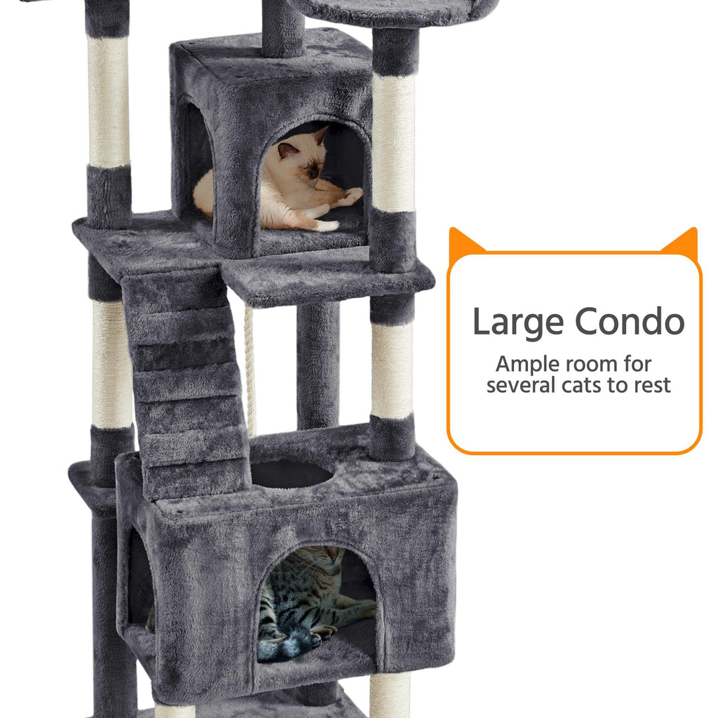 72in Dark Gray Cat Tree Tower with 2 Condos & 3 Perches K78895