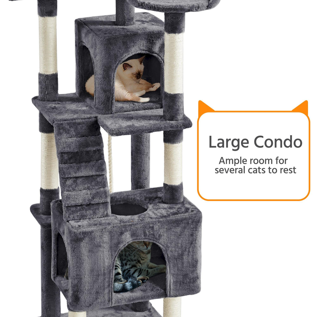 72in Dark Gray Cat Tree Tower with 2 Condos & 3 Perches K78895